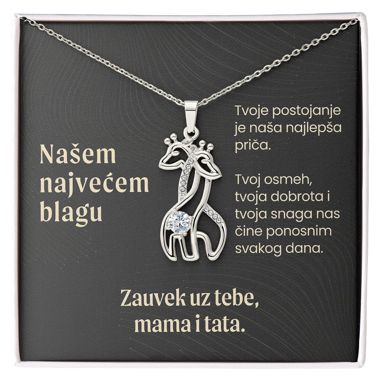Našem najvećem blagu – Posveta sa lančićem za ćerku od roditelja (Žirafa)