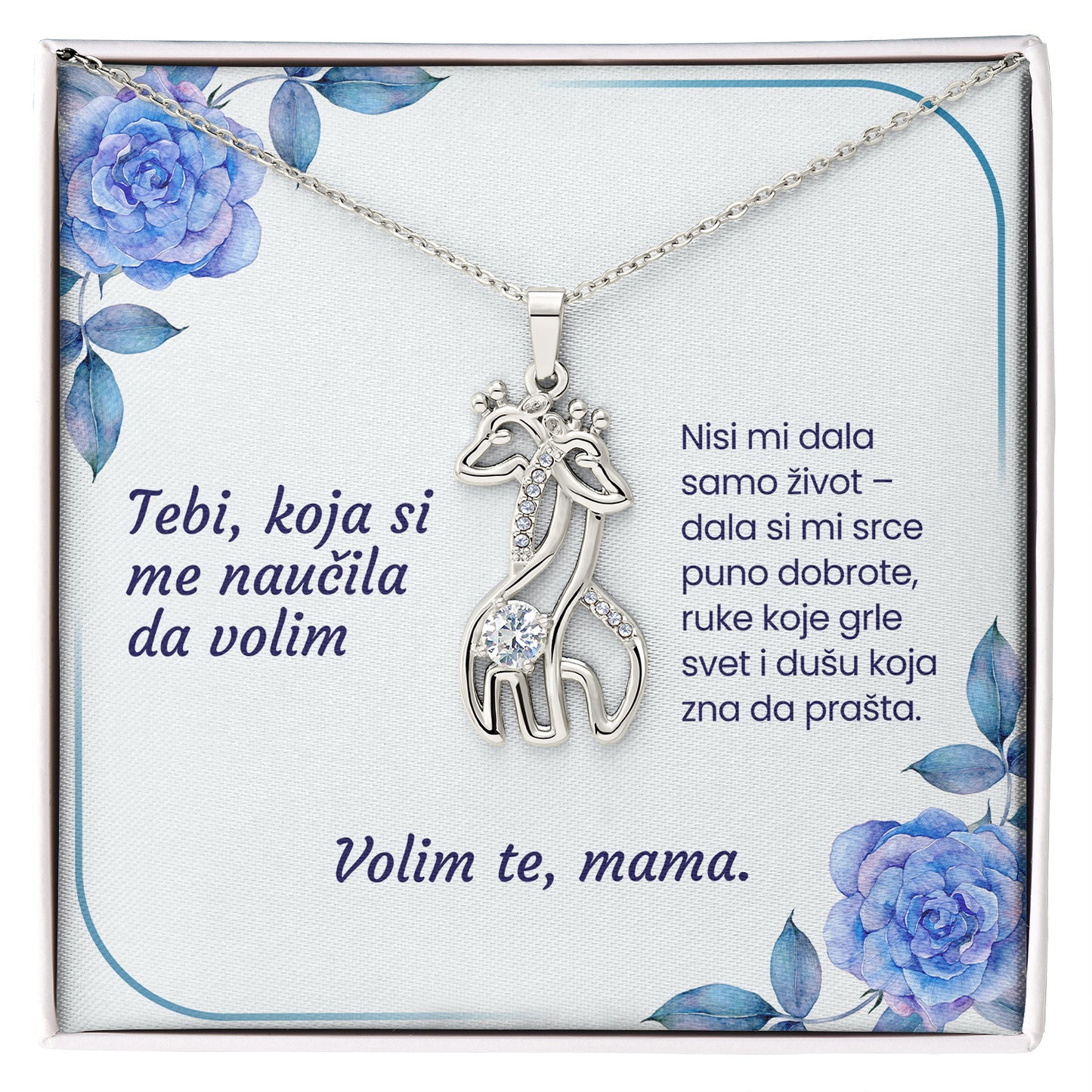 Tebi, koja si me naučila da volim – Posveta sa lančićem za majku (Žirafa)