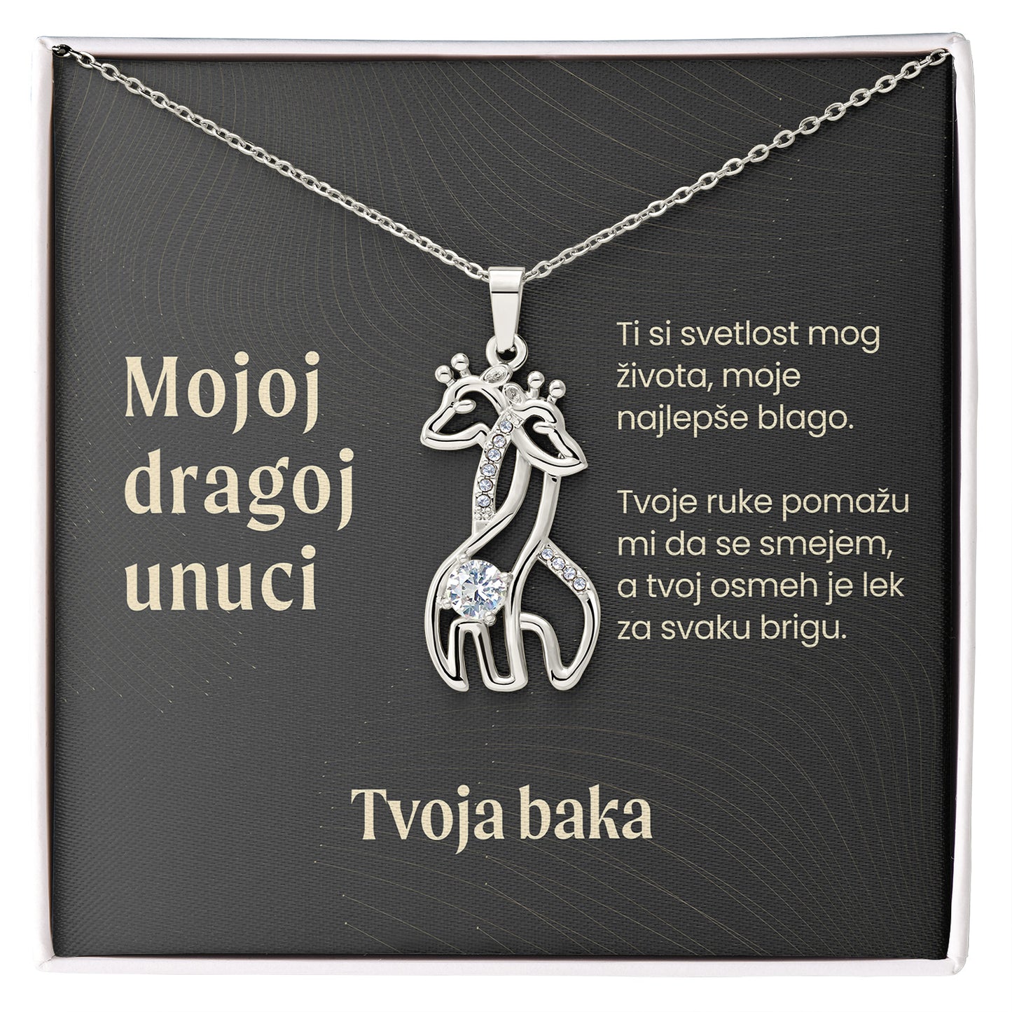Mojoj dragoj unuci – Posveta sa lančićem za unuku od bake (Žirafa)