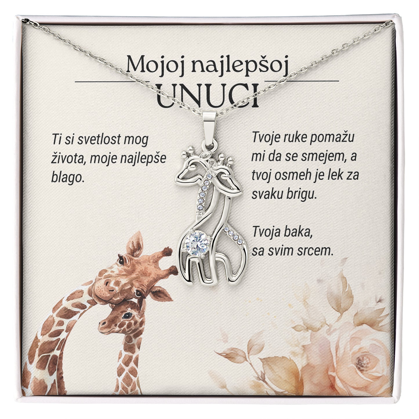 Mojoj najlepšoj unuci – Posveta sa lančićem za unuku od bake (Žirafa)