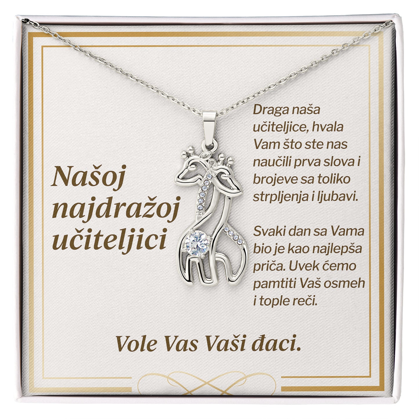 Našoj najdražoj učiteljici - Posveta sa lančićem za učiteljicu (Žirafa)