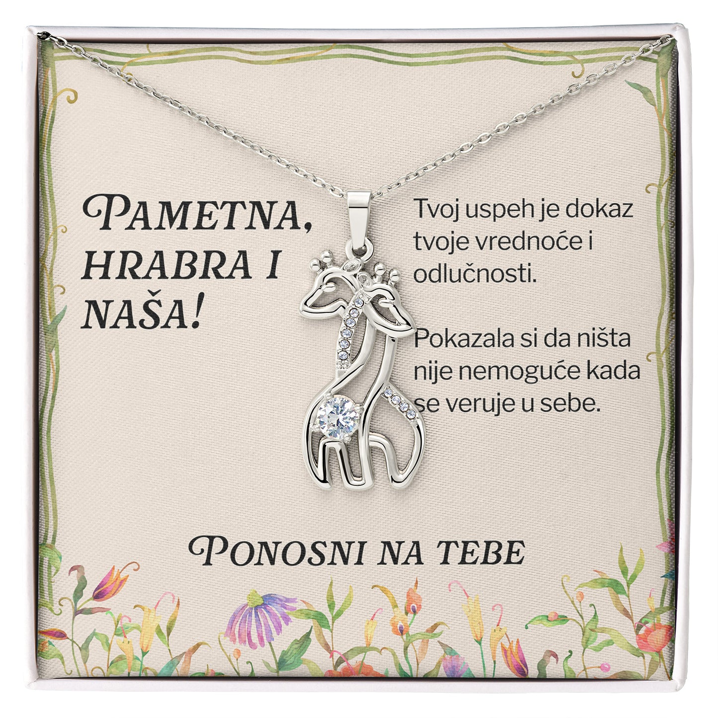 Pametna, hrabra i naša! - Posveta sa lančićem za učenicu (Žirafa)