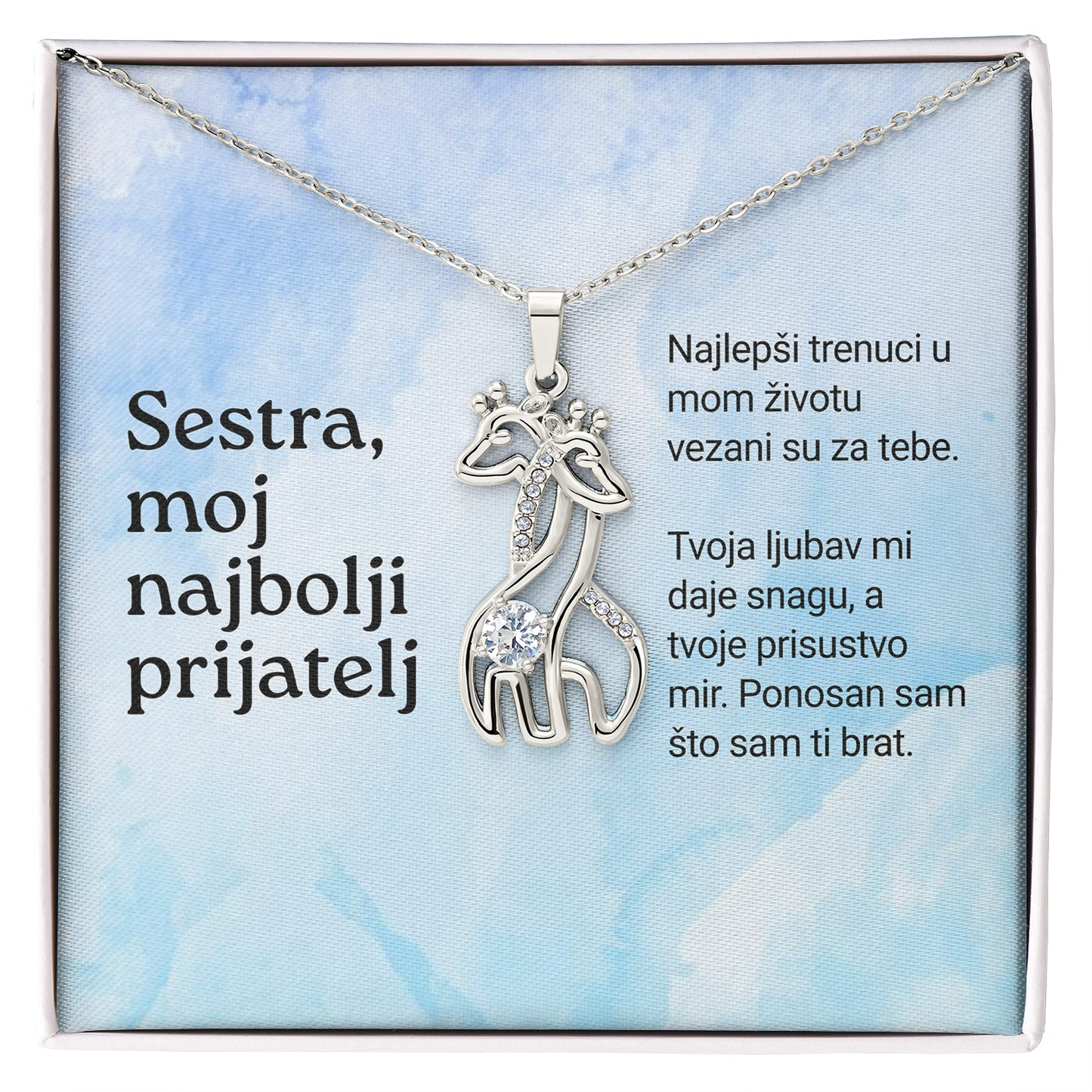 Sestra, moj najbolji prijatelj – Posveta sa lančićem za sestru od brata (Žirafa)