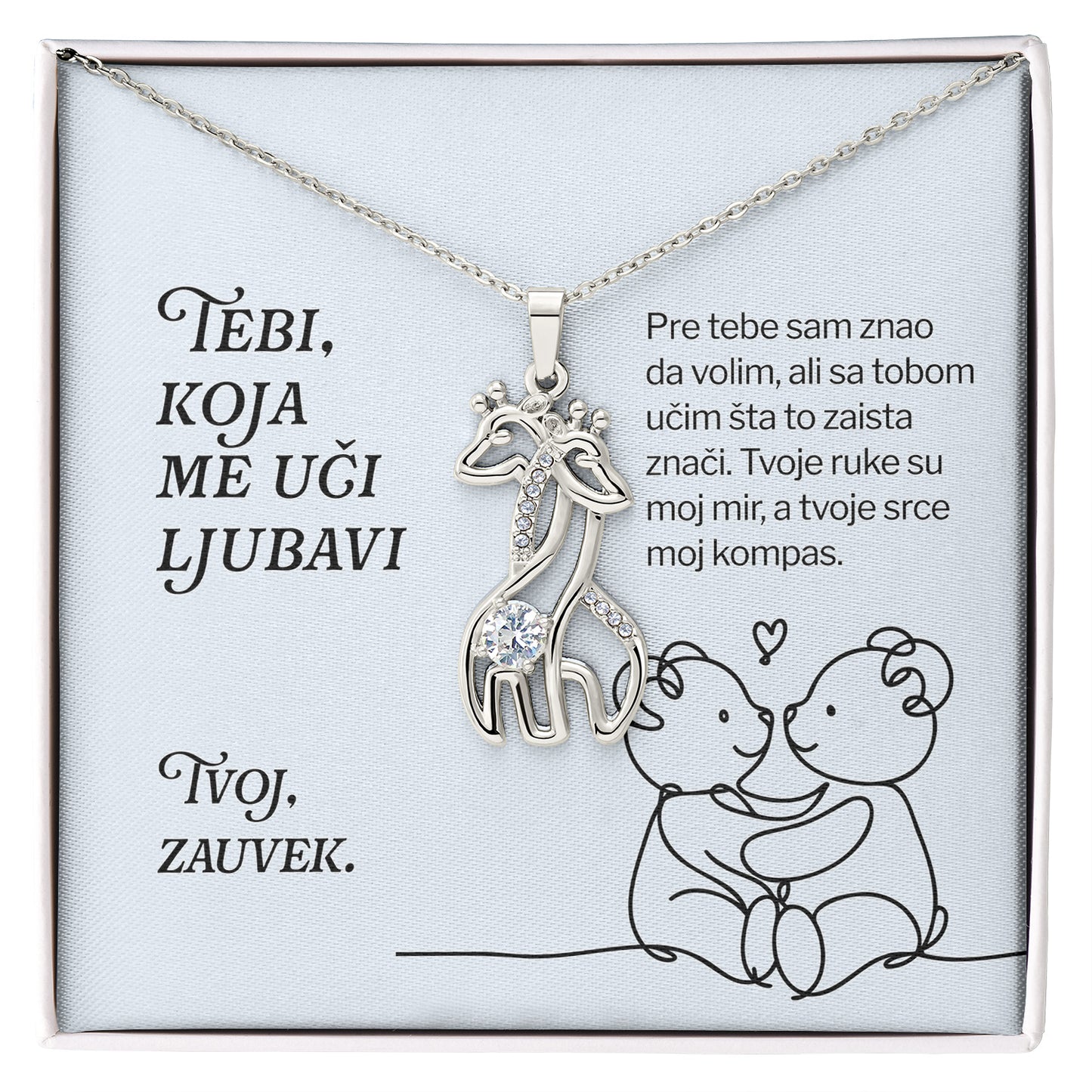 Tebi, koja me uči ljubavi – Posveta sa lančićem za devojku od momka (Žirafa)