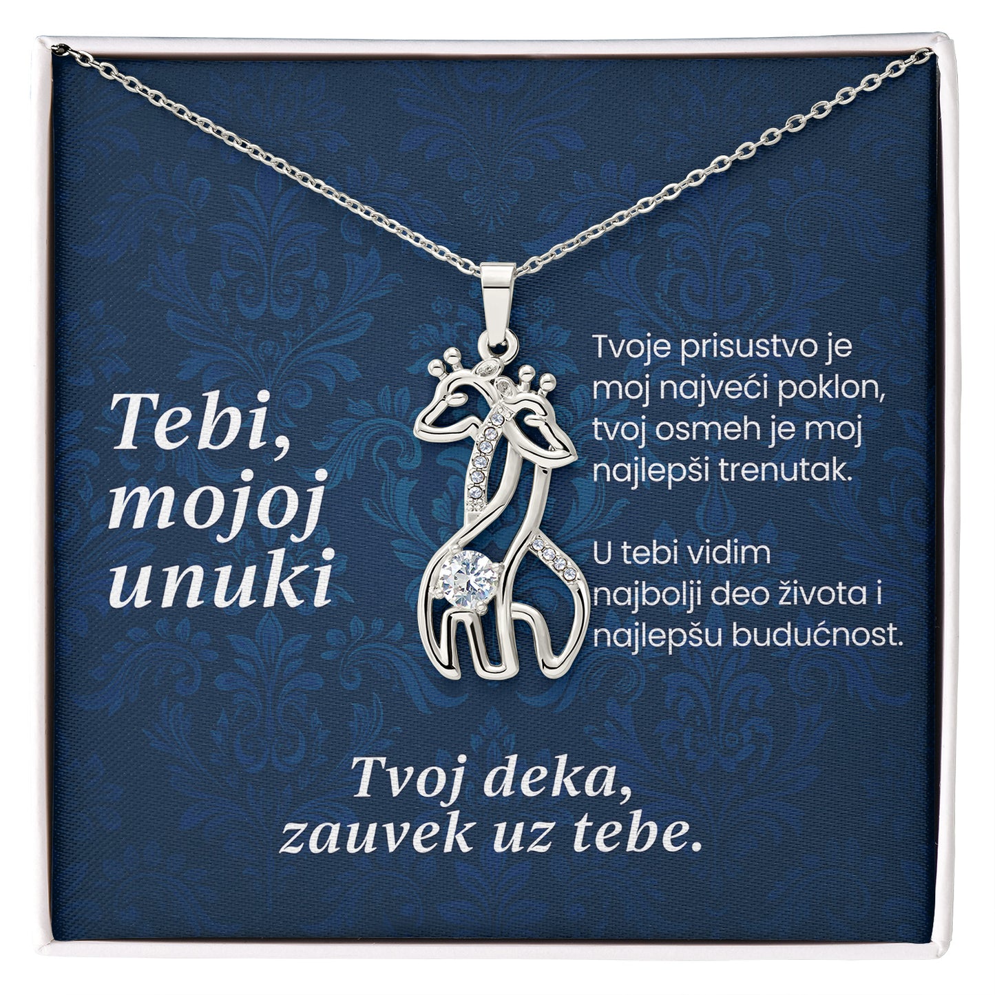 Tebi, mojoj unuki – Posveta sa lančićem za unuku od deke (Žirafa)