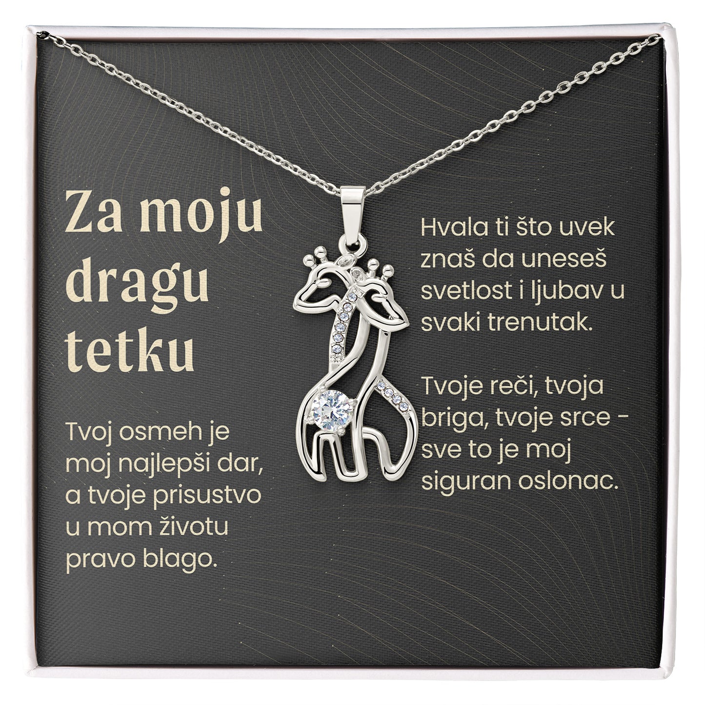 Za moju dragu tetku – Posveta sa lančićem za tetku (Žirafa)