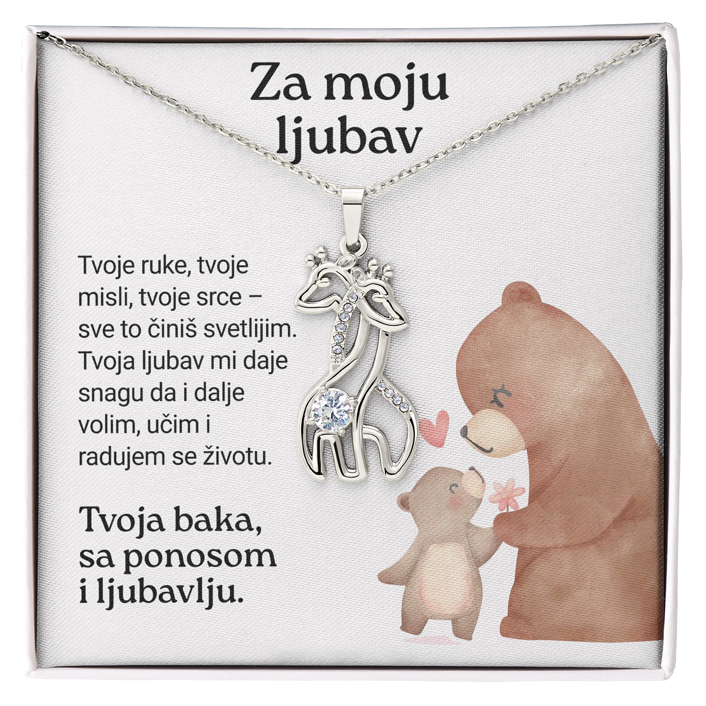 Za moju ljubav – Posveta sa lančićem za unuku od bake (Žirafa)