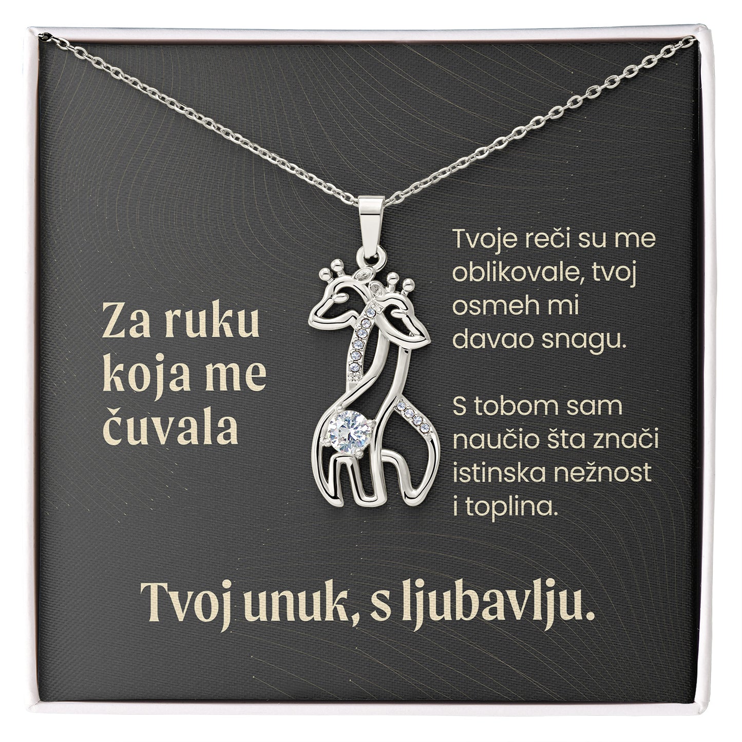 Za ruku koja me čuvala – Posveta sa lančićem za baku od unuka (Žirafa)