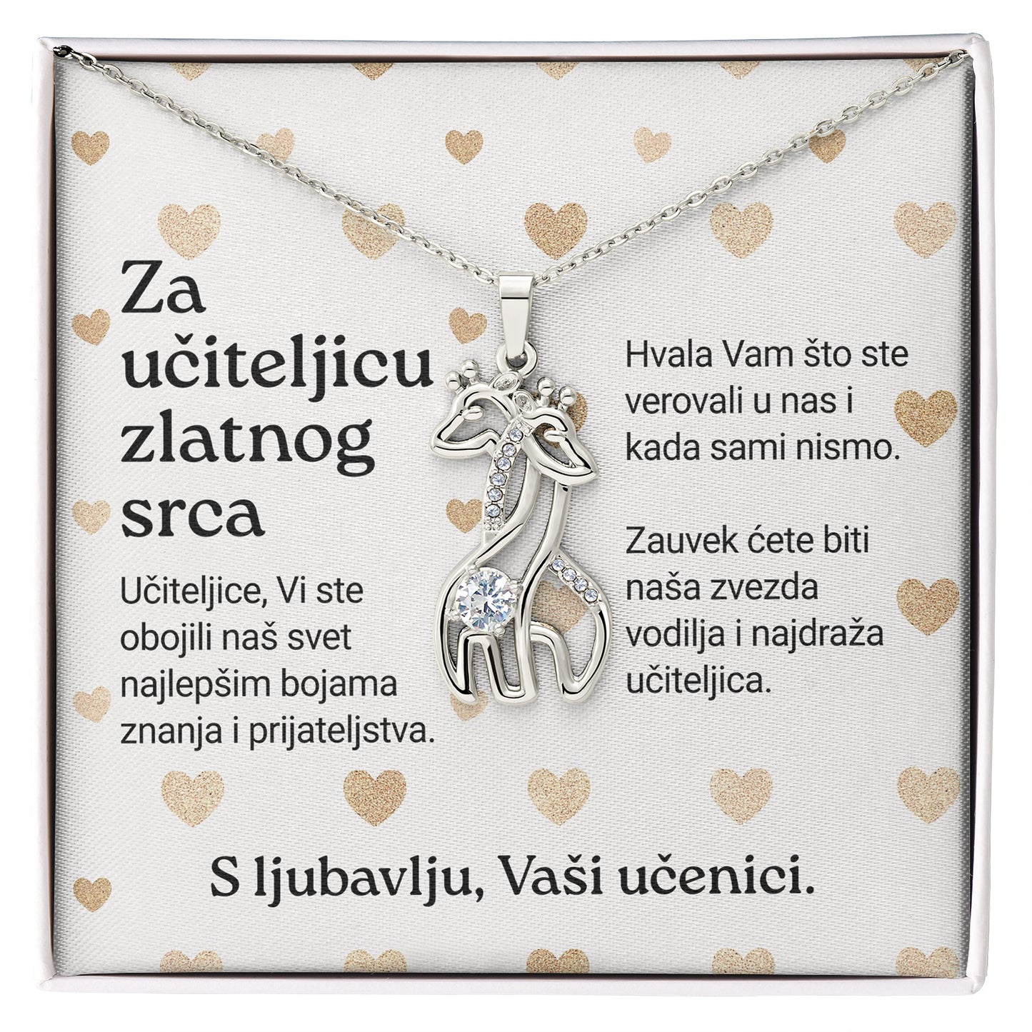 Za učiteljicu zlatnog srca- Posveta sa lančićem za učiteljicu (Žirafa)