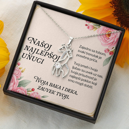 Našoj najlepšoj unuci – Posveta sa lančićem za unuku od bake i deke (Žirafa)