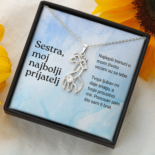 Sestra, moj najbolji prijatelj – Posveta sa lančićem za sestru od brata (Žirafa)