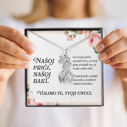 Našoj priči, našoj baki – Posveta sa lančićem za baku od unuke i unuka (Žirafa)