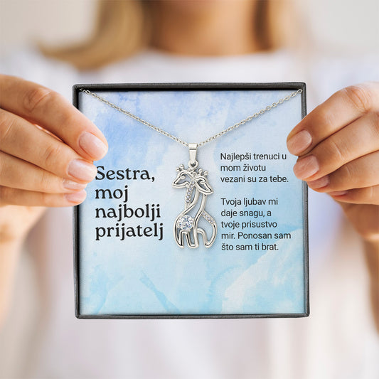 Sestra, moj najbolji prijatelj – Posveta sa lančićem za sestru od brata (Žirafa)