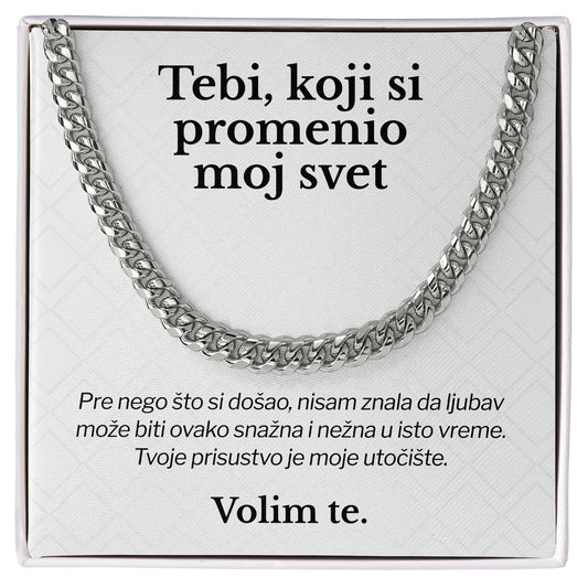Tebi, koji si promenio moj svet – Posveta sa lančićem za dečka od devojke