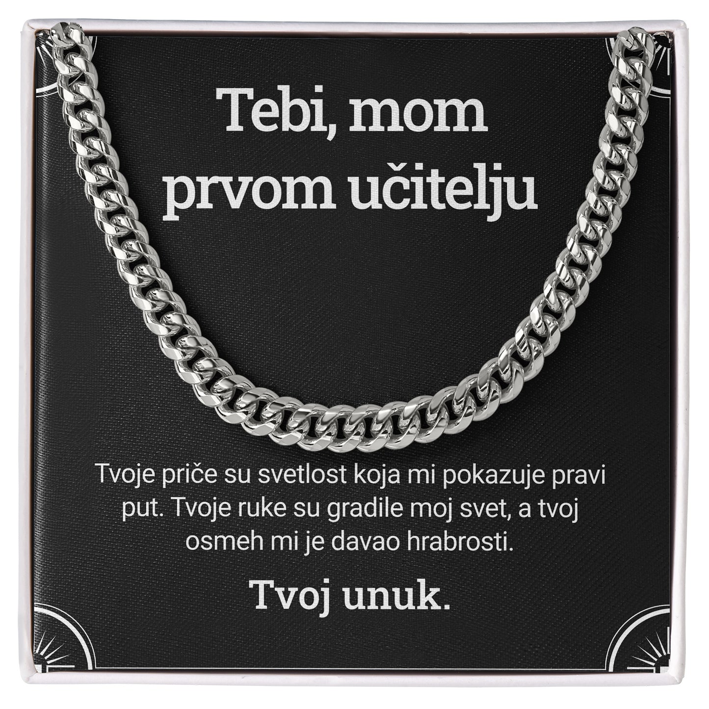 Tebi, mom prvom učitelju – Posveta sa lančićem za dedu od unuka