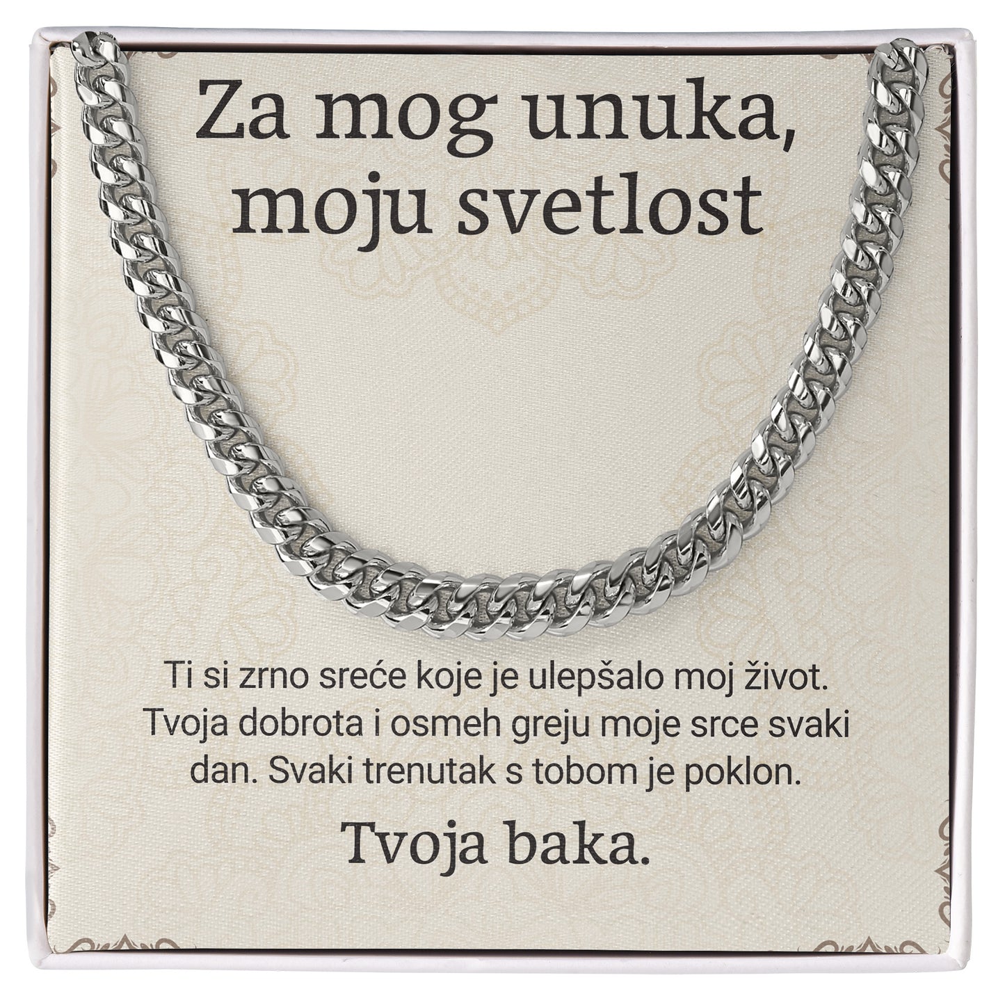 Za mog unuka, moju svetlost – Posveta sa lančićem za unuka od bake