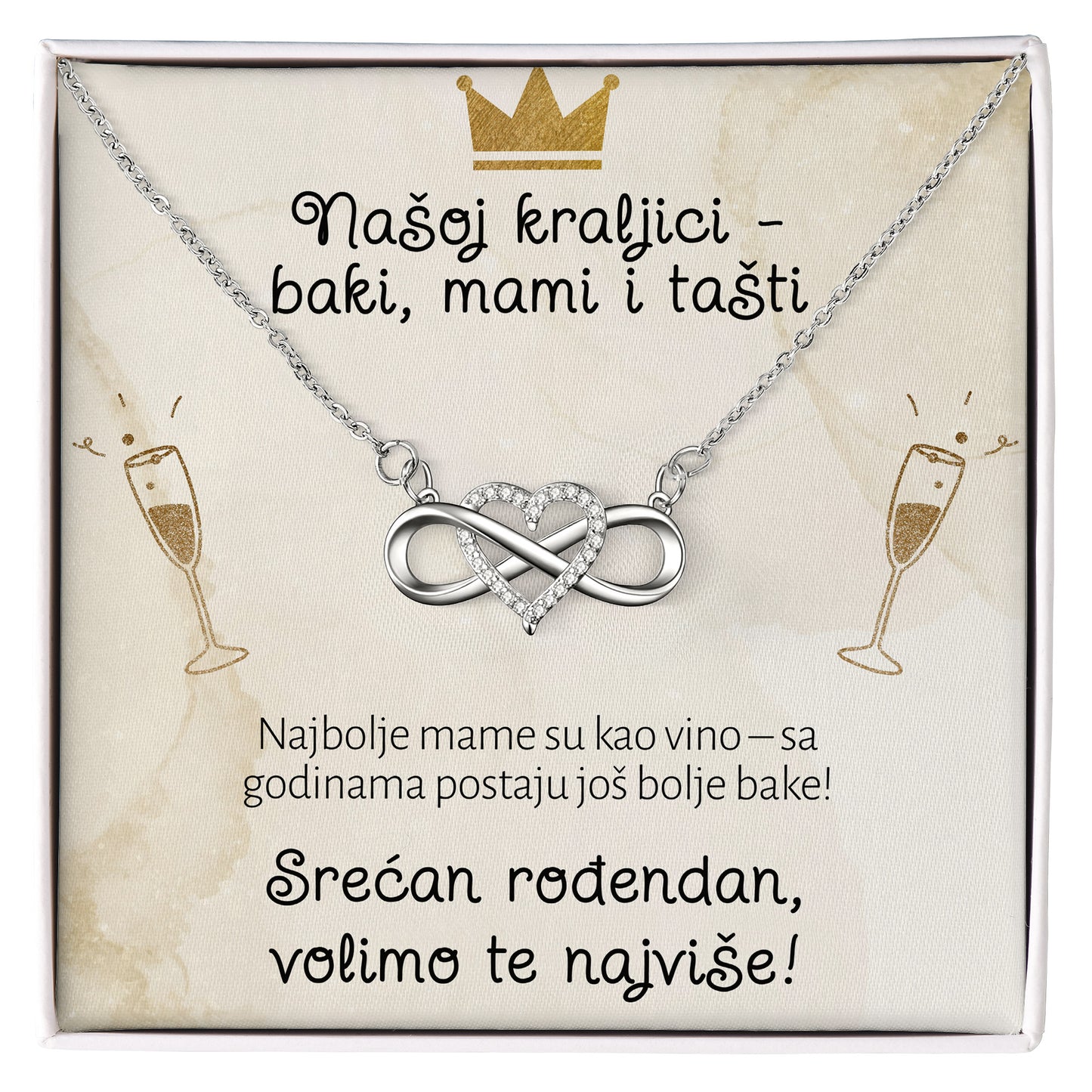 Našoj kraljici - baki, mami i tašti - Posveta sa lančićem za rođendan