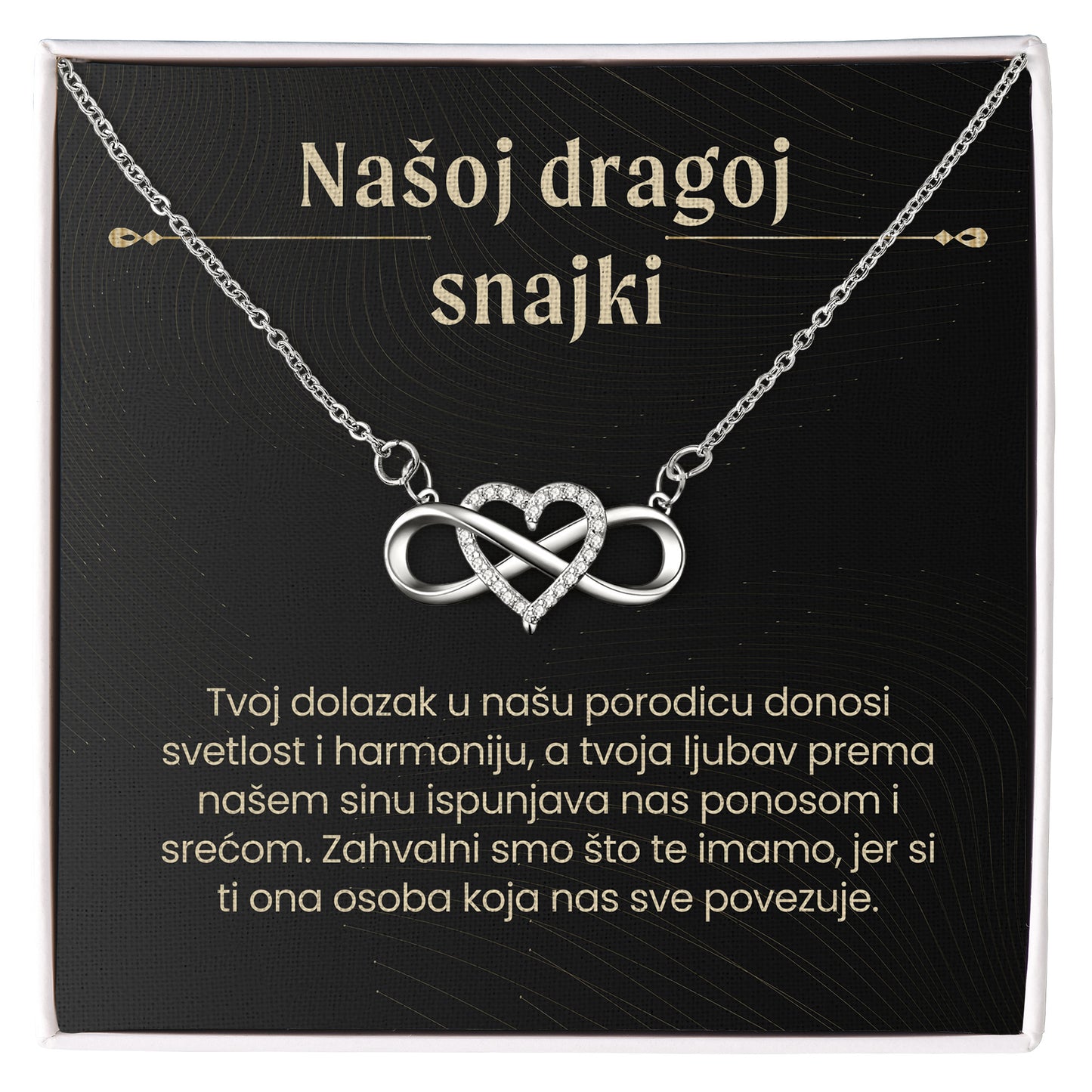 Našoj dragoj snajki – Posveta sa lančićem za snajku od svekrve i svekra