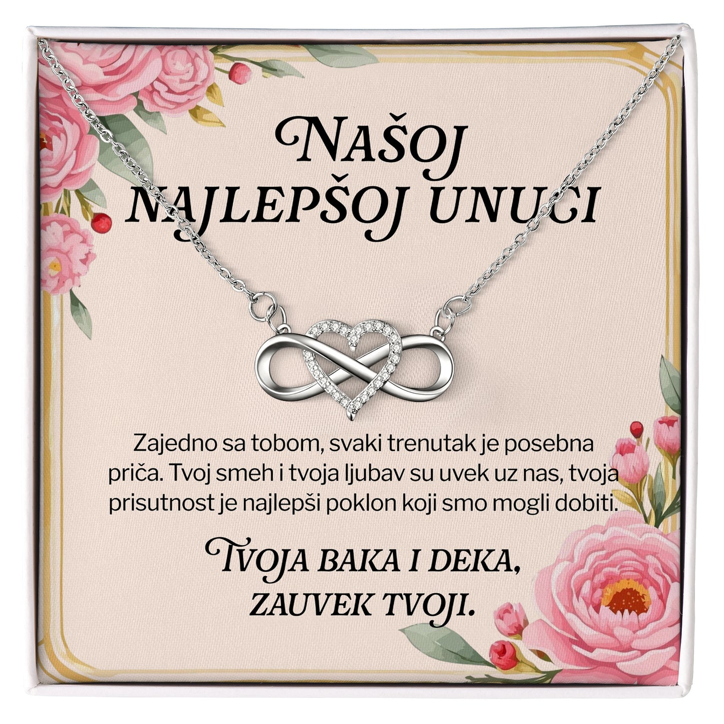 Našoj najlepšoj unuci – Posveta sa lančićem za unuku od bake i deke