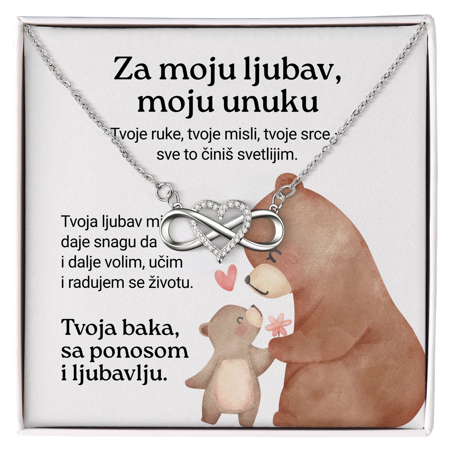 Za moju ljubav, moju unuku – Posveta sa lančićem za unuku od bake