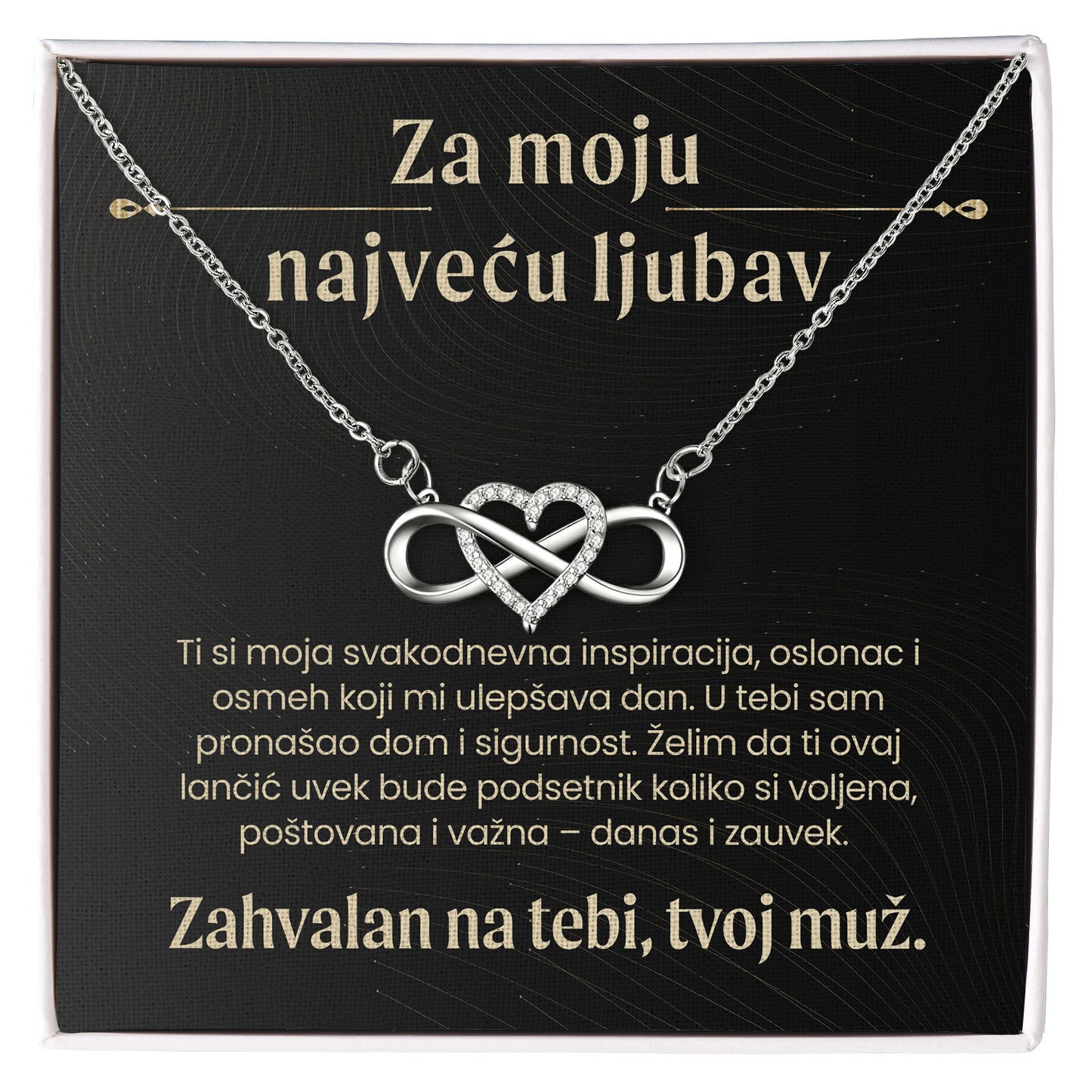 Za moju najveću ljubav – Posveta sa lančićem za suprugu od muža