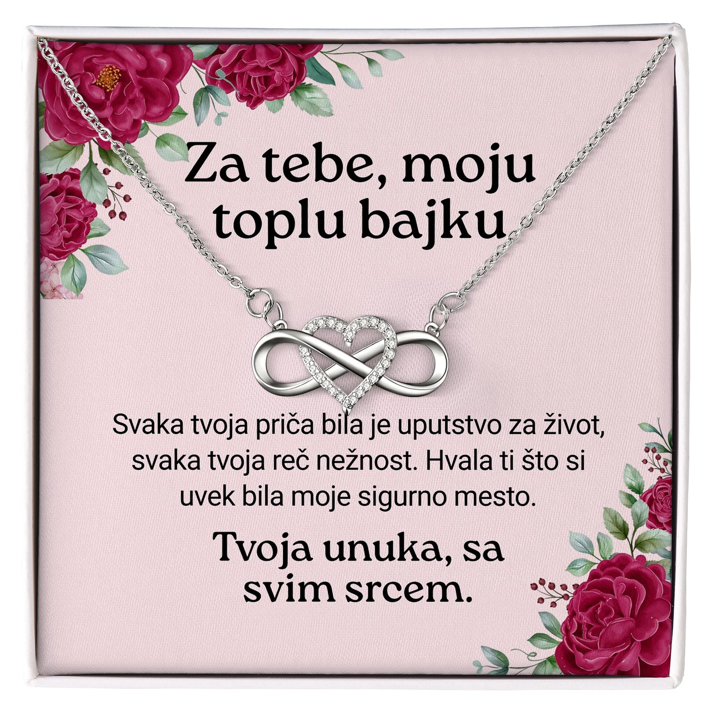 Za tebe, moju toplu bajku – Posveta sa lančićem za baku od unuke