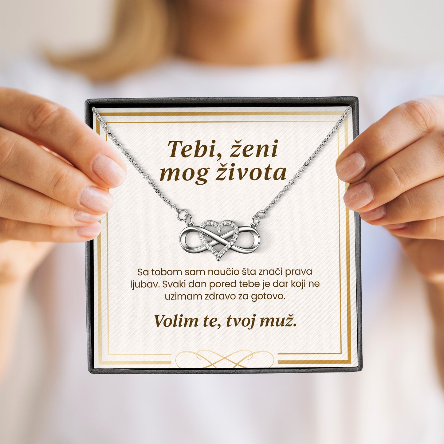 Tebi, ženi mog života – Posveta sa lančićem za suprugu od muža