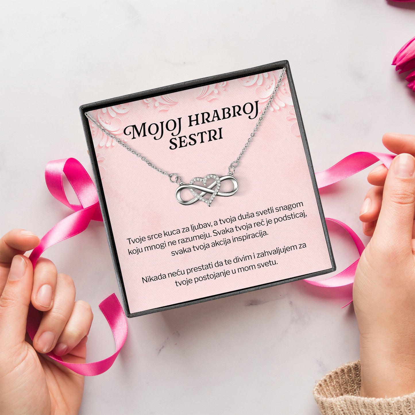 Mojoj hrabroj sestri – Posveta sa lančićem za sestru od brata