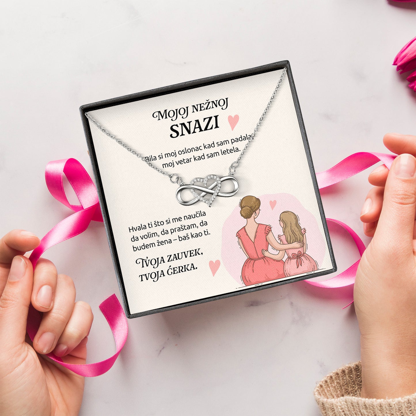 Mojoj nežnoj snazi – Posveta sa lančićem za majku od ćerke
