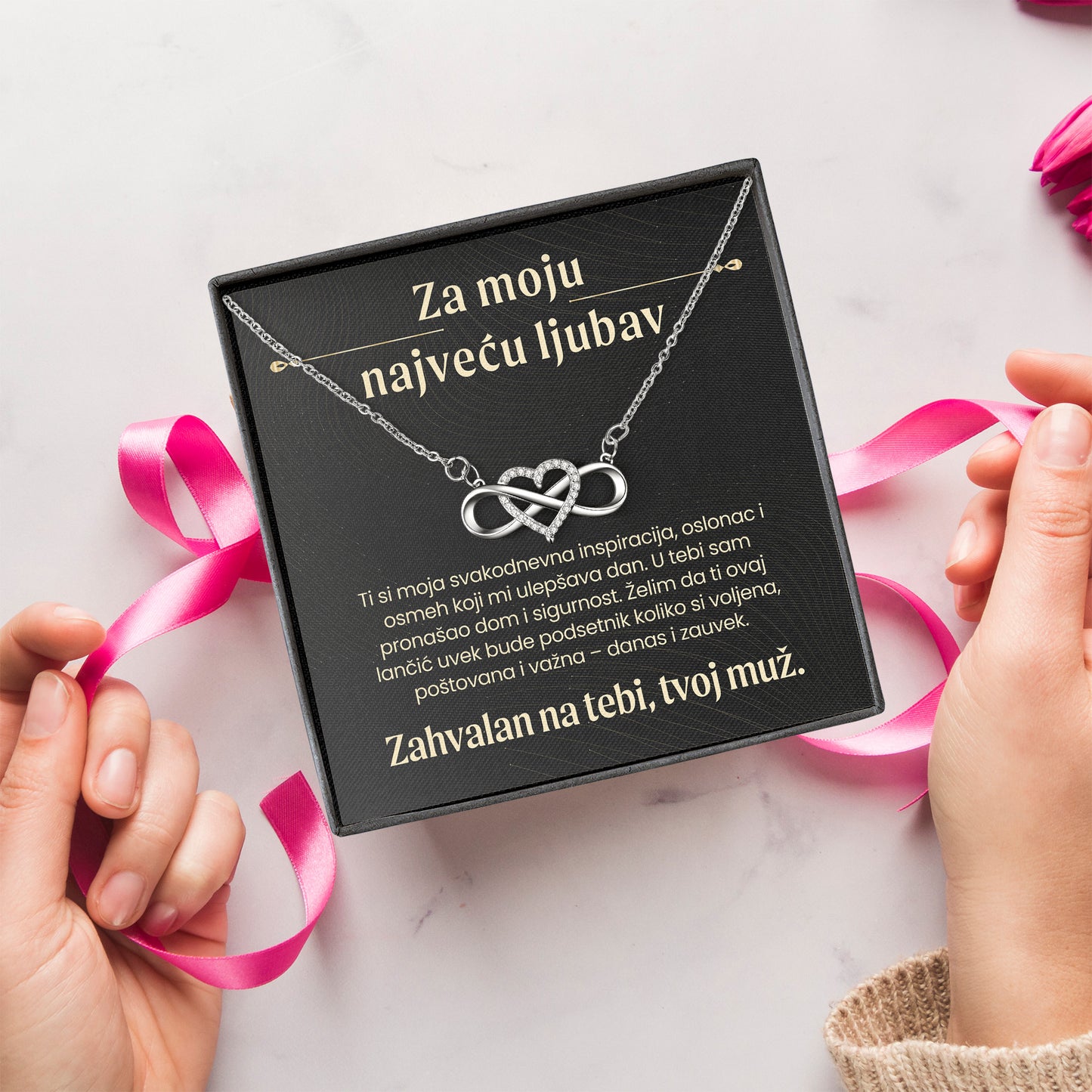 Za moju najveću ljubav – Posveta sa lančićem za suprugu od muža