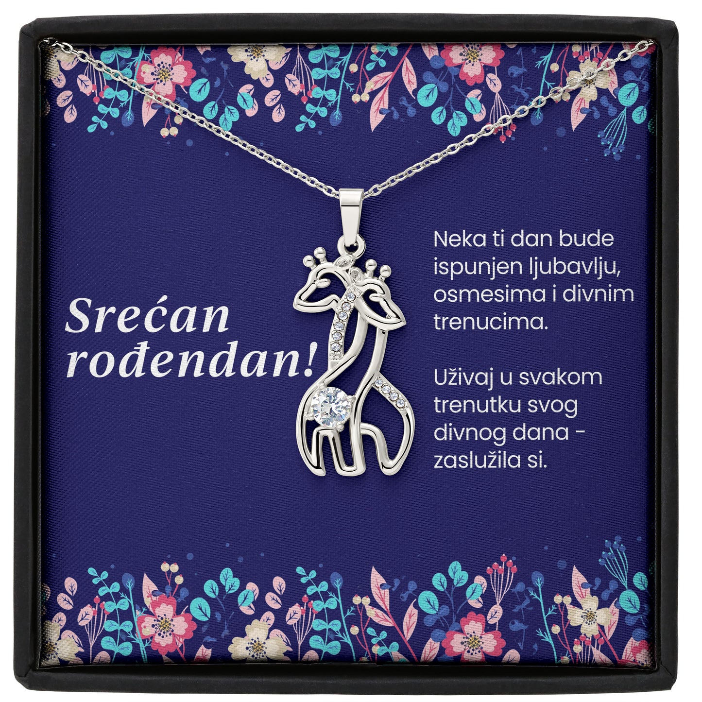 Srećan rođendan - Posveta sa lančićem za rođendan (Žirafa)