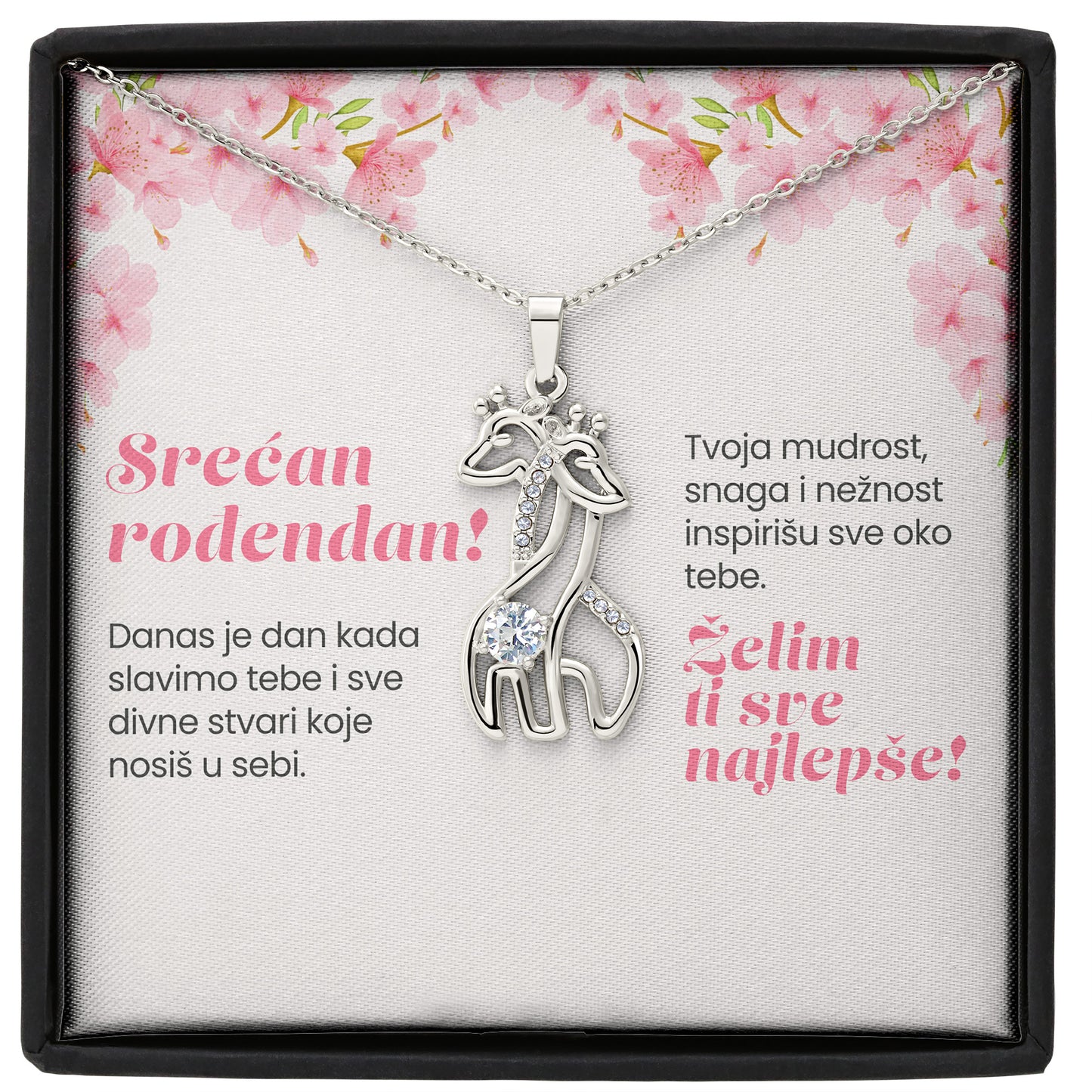 Srećan rođendan, Želim ti sve najlepše!  - Posveta sa lančićem za rođendan (Žirafa)