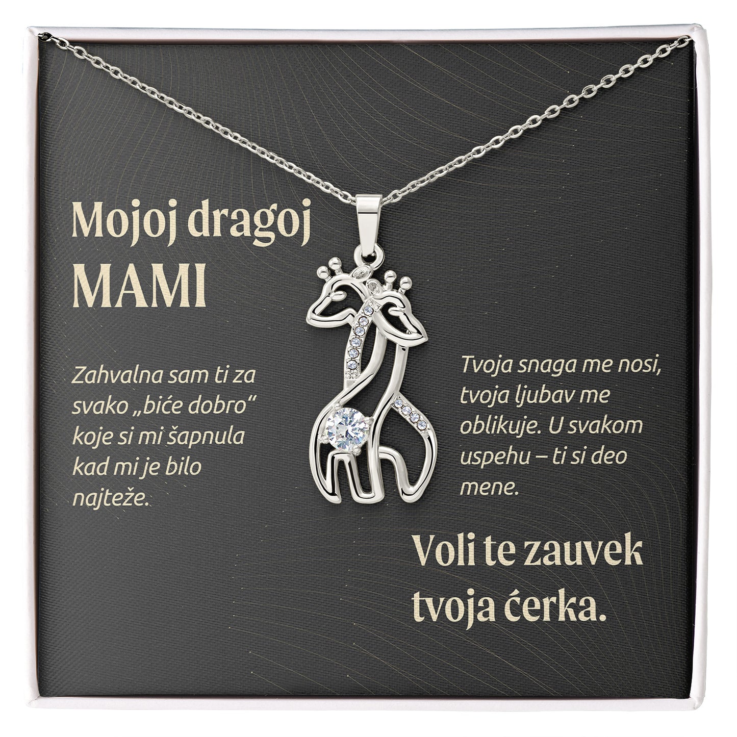 Mojoj dragoj mami – Posveta sa lančićem za majku od ćerke (Žirafa)