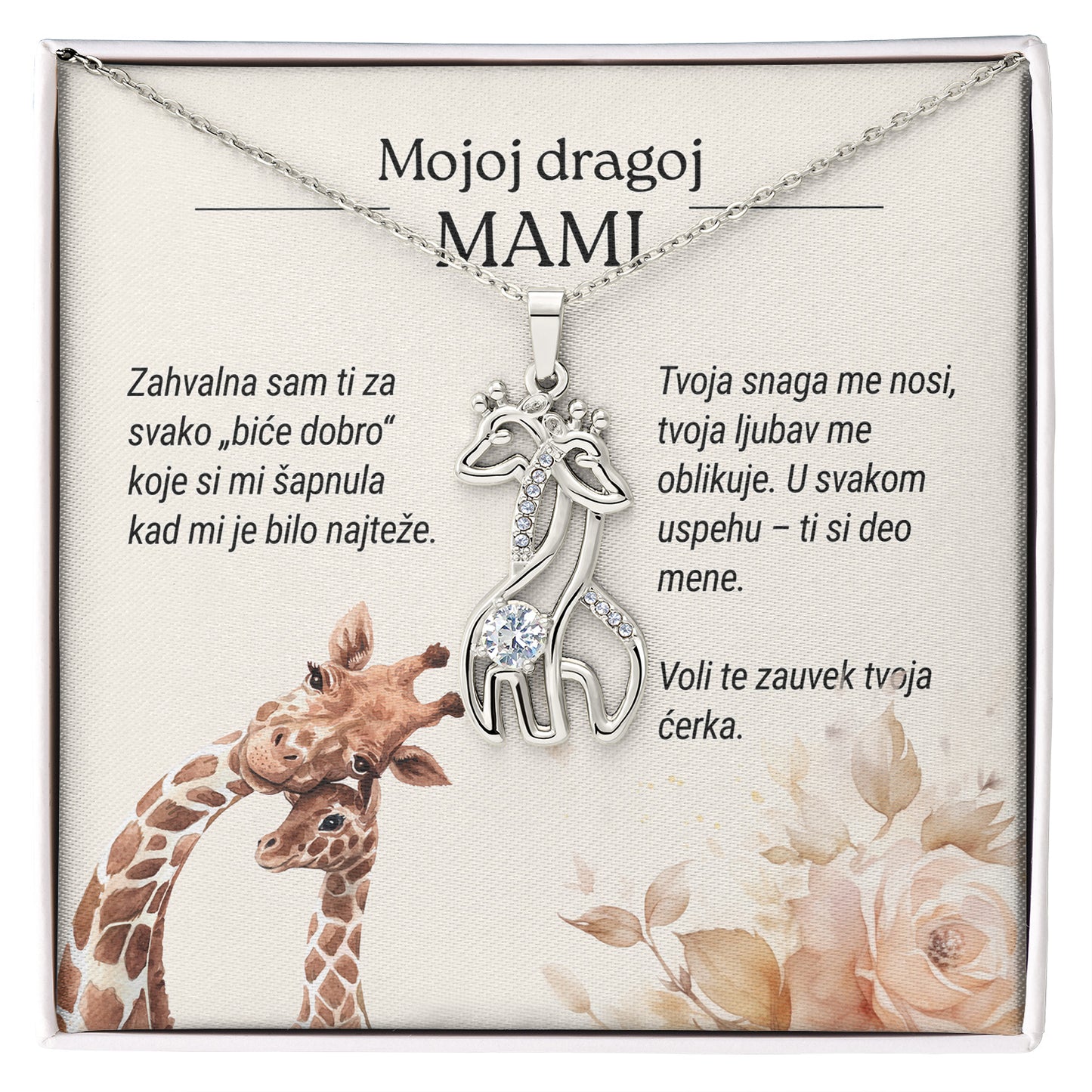 Mojoj dragoj mami – Posveta sa lančićem za majku od ćerke (Žirafa), svetla