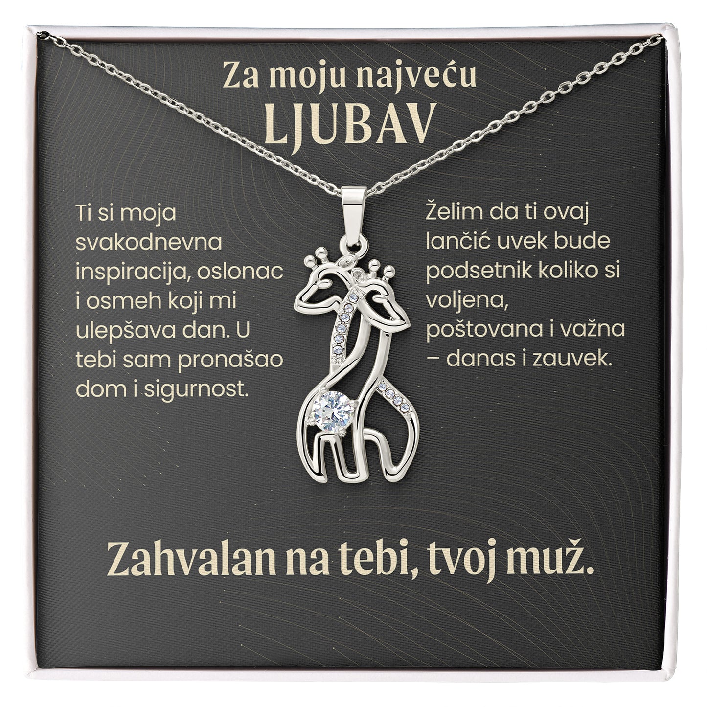 Za moju najveću ljubav – Posveta sa lančićem za suprugu od muža (Žirafa)