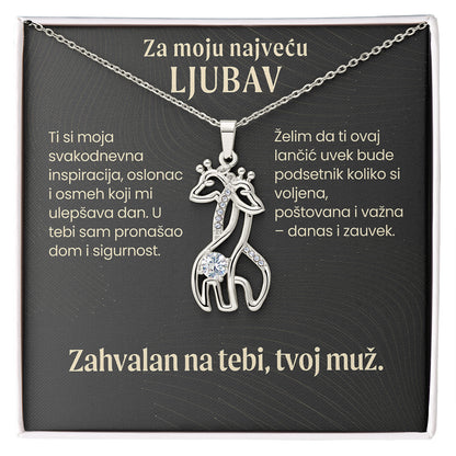 Za moju najveću ljubav – Posveta sa lančićem za suprugu od muža (Žirafa)