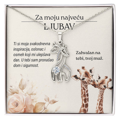 Za moju najveću ljubav – Posveta sa lančićem za suprugu od muža (Žirafa), svetla