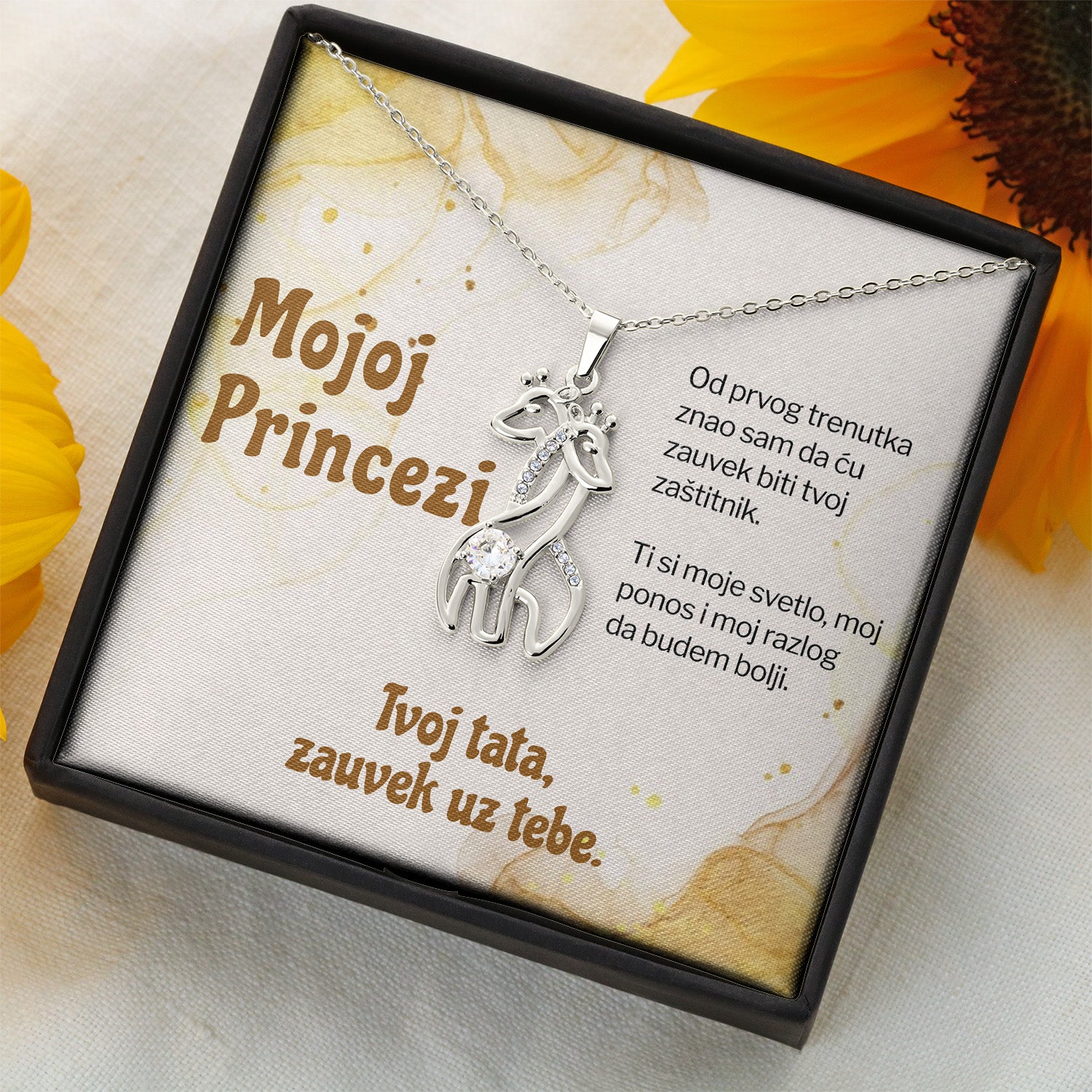 Mojoj princezi – Posveta sa lančićem za ćerku od oca (Žirafa)