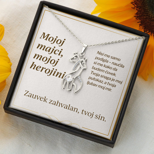 Mojoj Majci, mojoj herojini – Posveta sa lančićem za majku od sina (Žirafa)