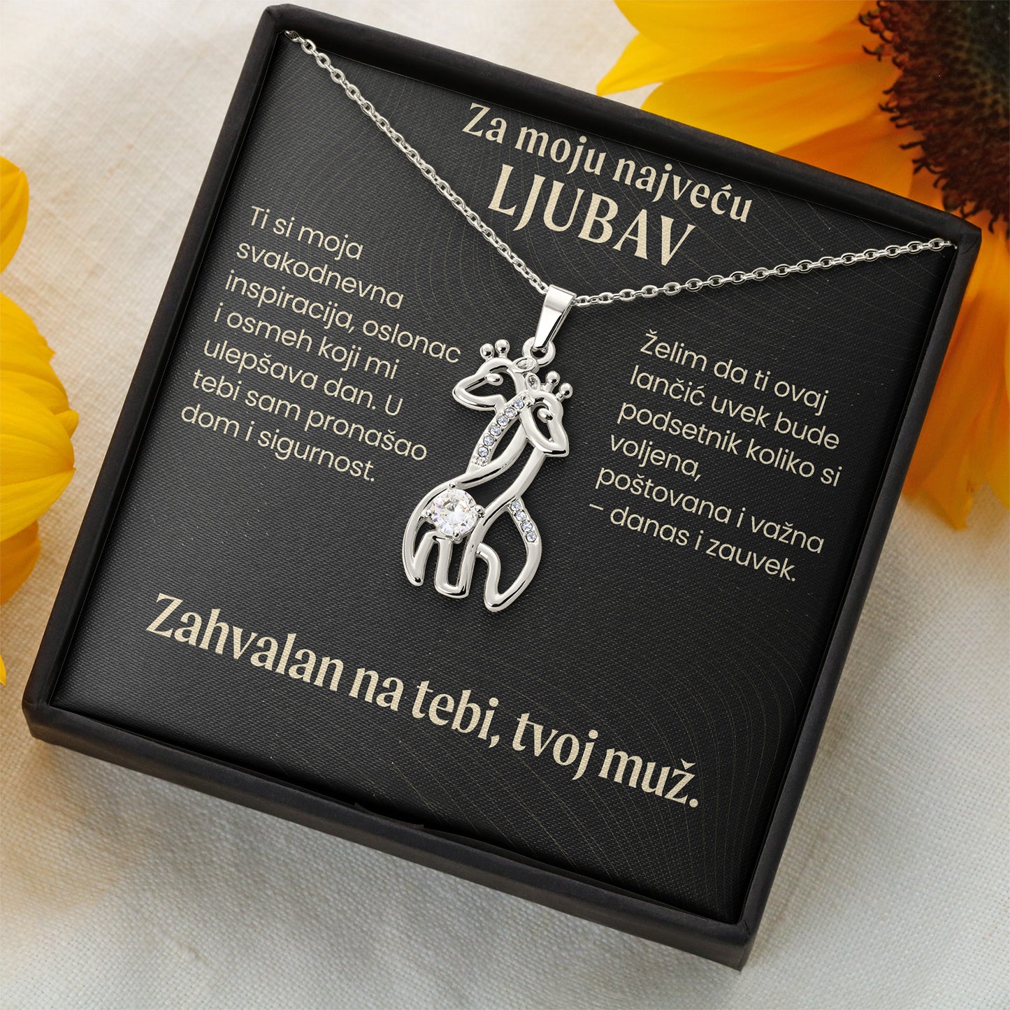 Za moju najveću ljubav – Posveta sa lančićem za suprugu od muža (Žirafa)