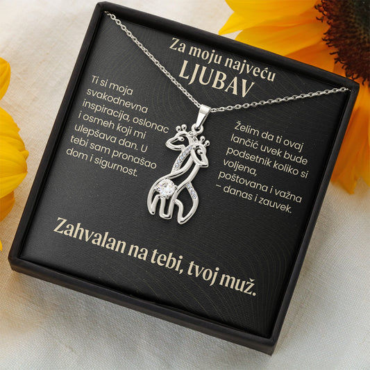 Za moju najveću ljubav – Posveta sa lančićem za suprugu od muža (Žirafa)