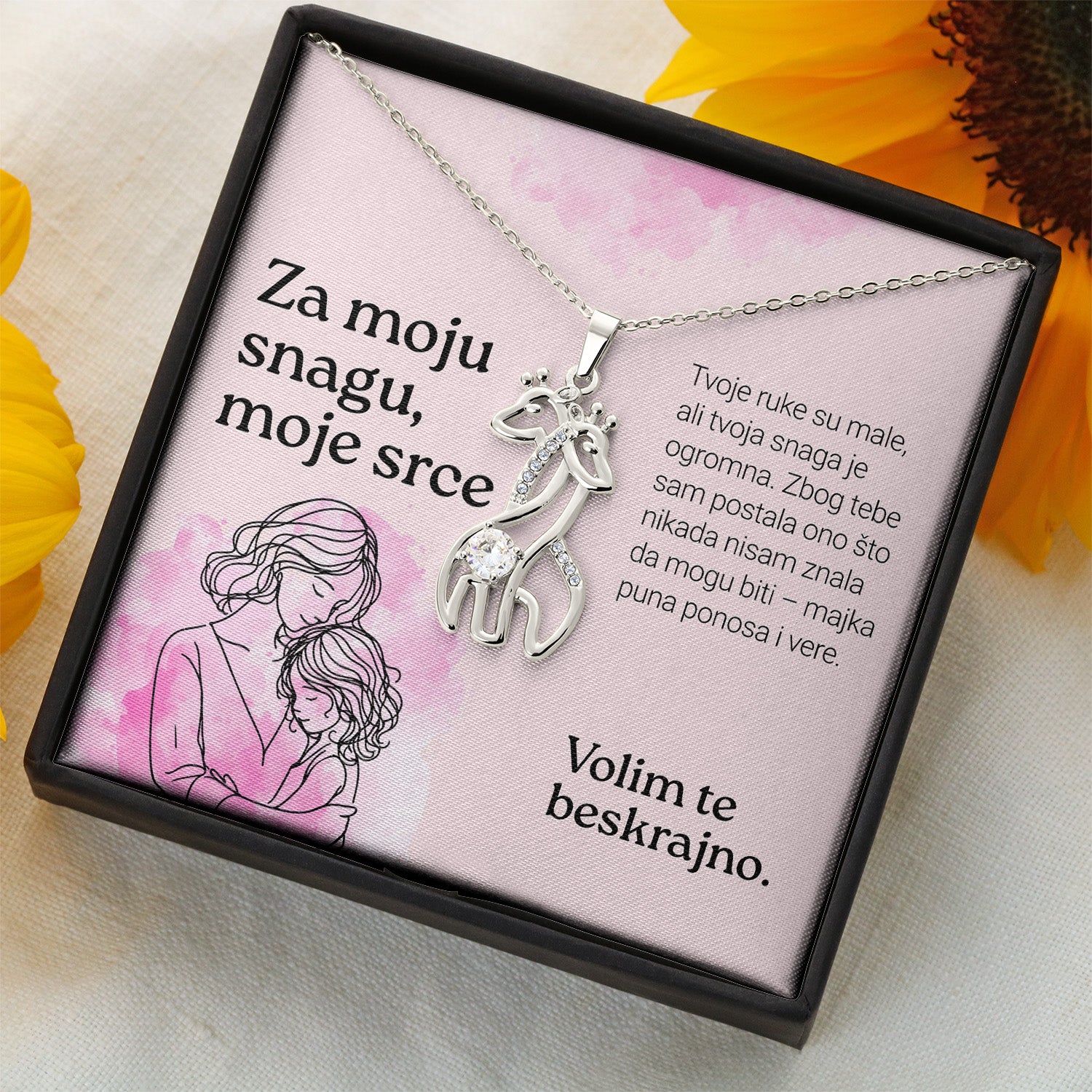 Za moju snagu, moje srce – Posveta sa lančićem za ćerku od majke (Žirafa)