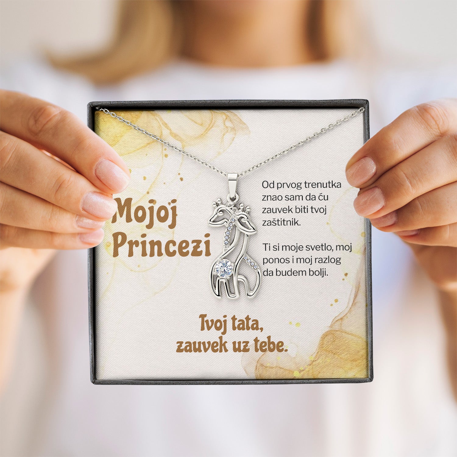 Mojoj princezi – Posveta sa lančićem za ćerku od oca (Žirafa)