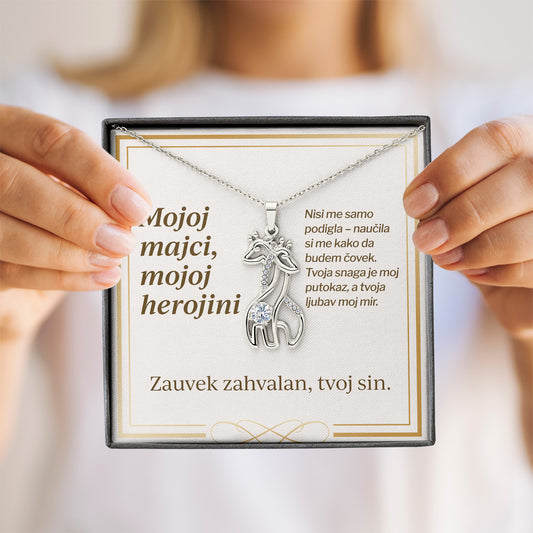 Mojoj Majci, mojoj herojini – Posveta sa lančićem za majku od sina (Žirafa)