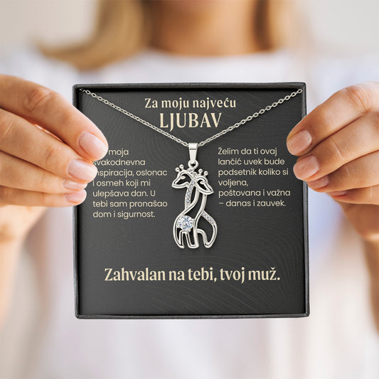 Za moju najveću ljubav – Posveta sa lančićem za suprugu od muža (Žirafa)