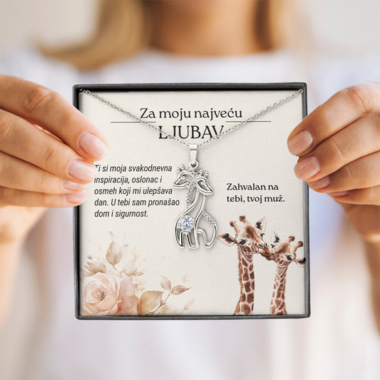 Za moju najveću ljubav – Posveta sa lančićem za suprugu od muža (Žirafa), svetla