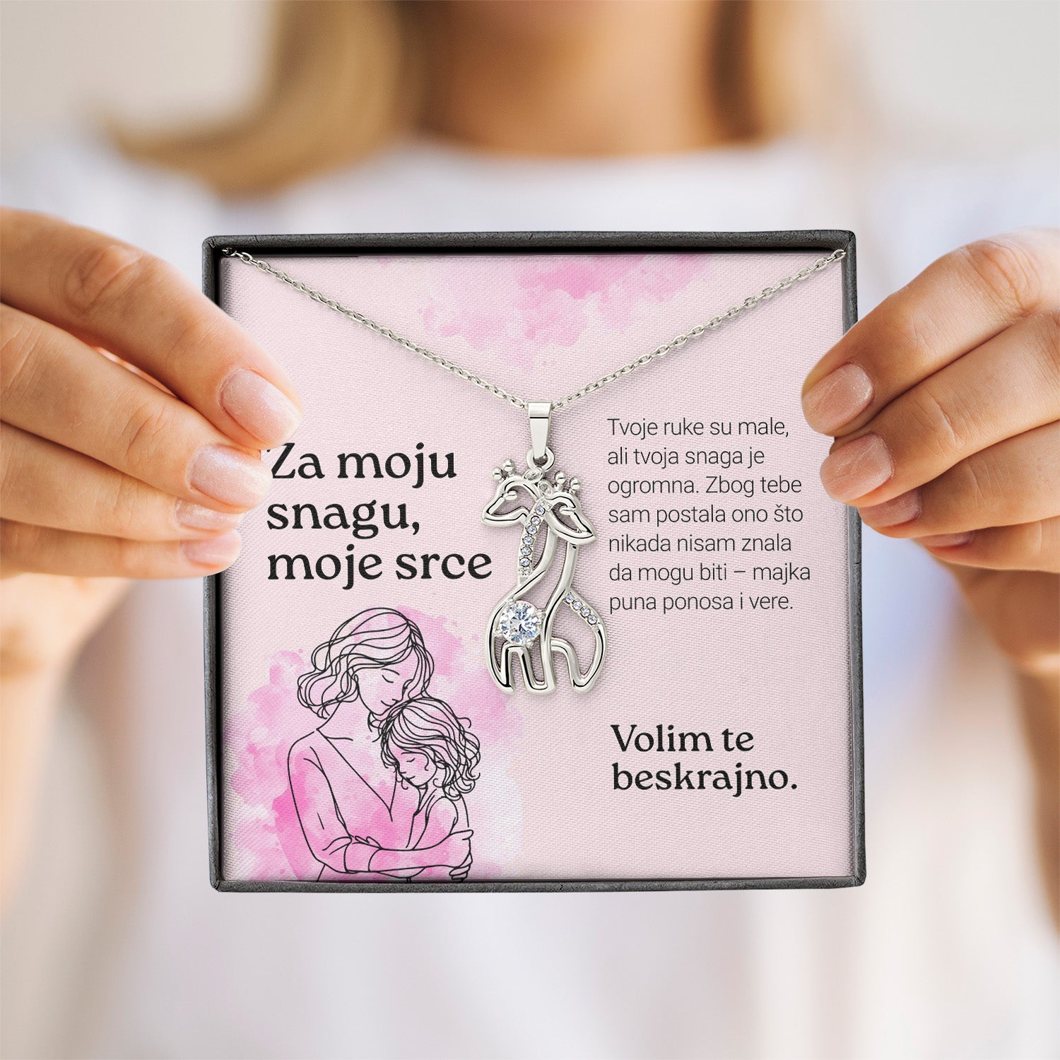 Za moju snagu, moje srce – Posveta sa lančićem za ćerku od majke (Žirafa)