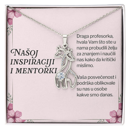 Našoj inspiraciji i mentorki - Posveta sa lančićem za učiteljicu (Žirafa)