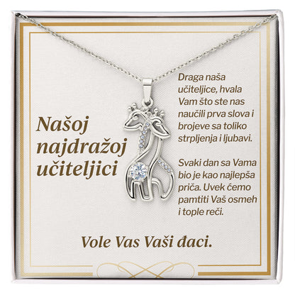 Našoj najdražoj učiteljici - Posveta sa lančićem za učiteljicu (Žirafa)