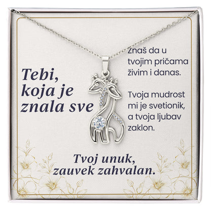 Tebi, koja je znala sve– Posveta sa lančićem za baku od unuka (Žirafa)